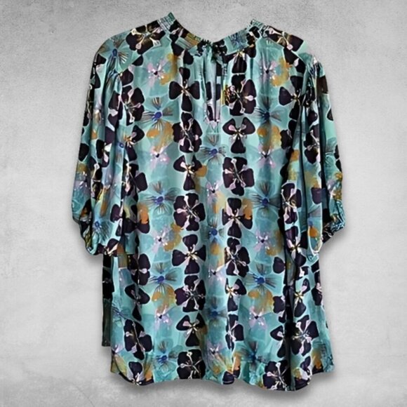 Knox Rose Keyhole Teal/Eggplant Flowy Top XL - Picture 2 of 14
